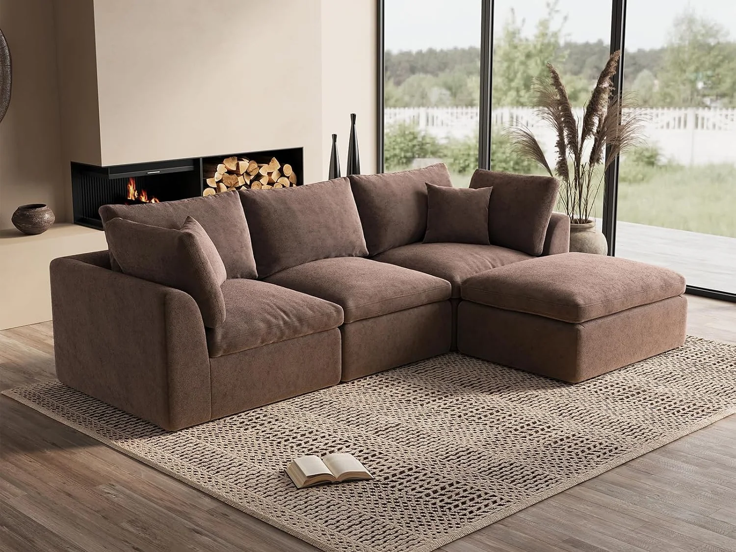 Ohllob 110" Cloud L Sectional in Coffee Brown
