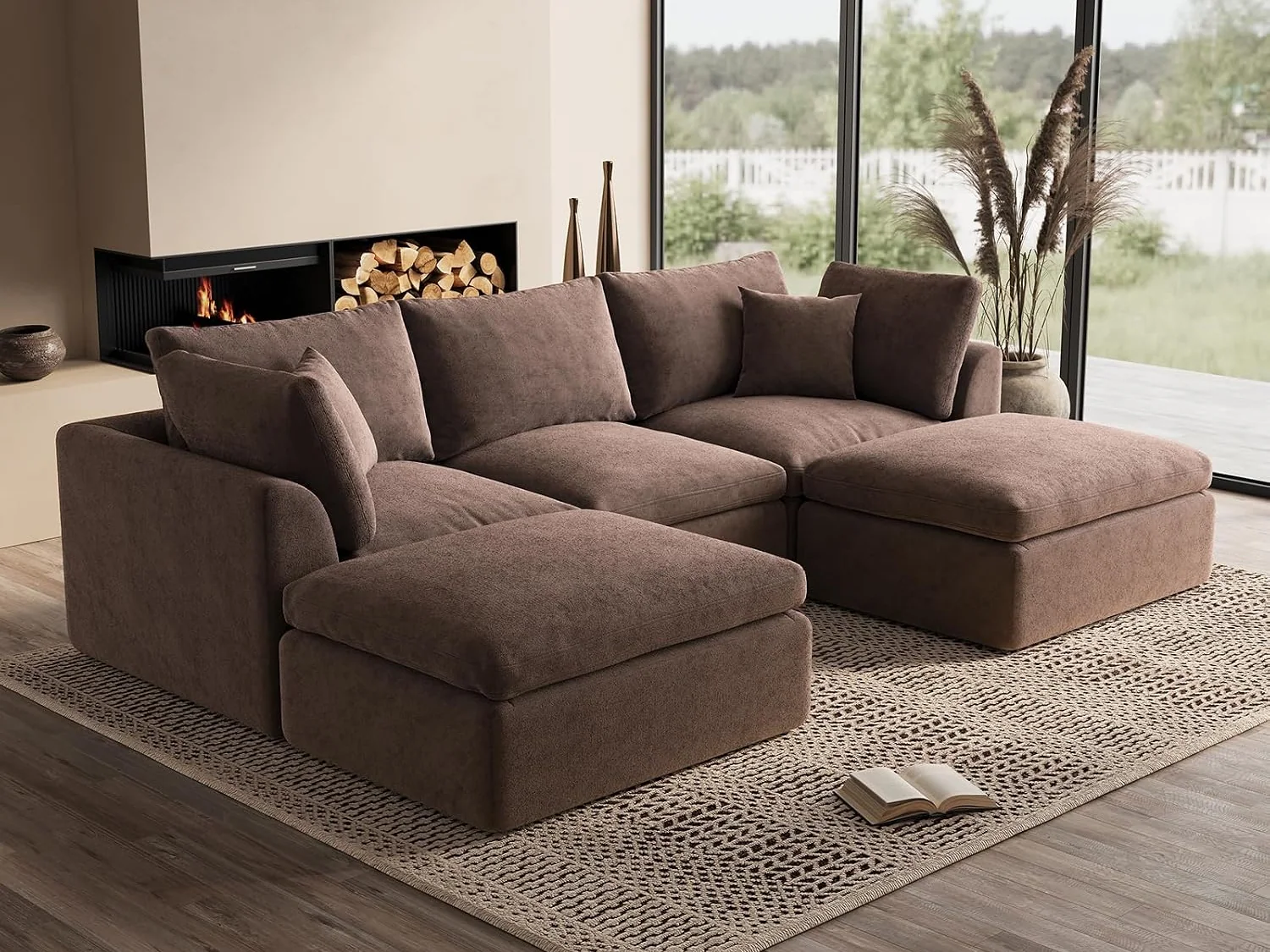 Ohllob 110" Cloud U Sectional in Coffee Brown