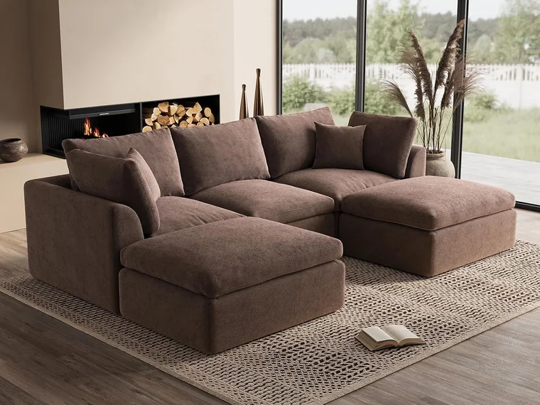 Ohllob 110" Cloud U Sectional in Coffee Brown
