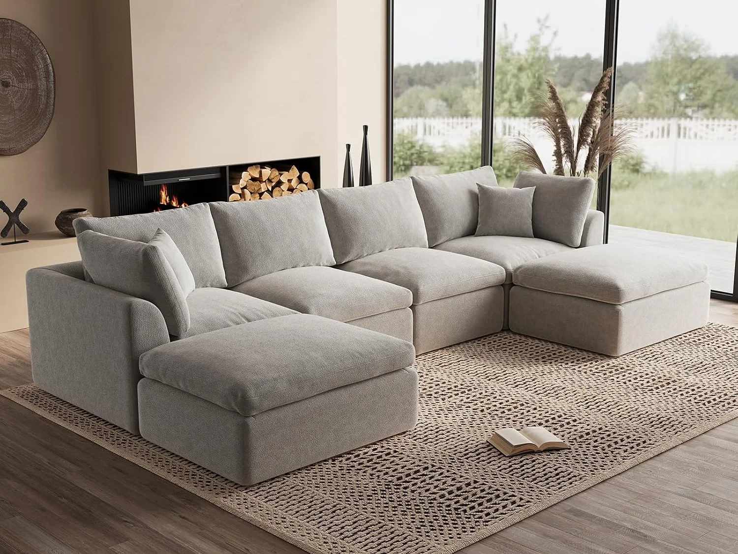 Ohllob 140" Cloud U Sectional in Light Grey