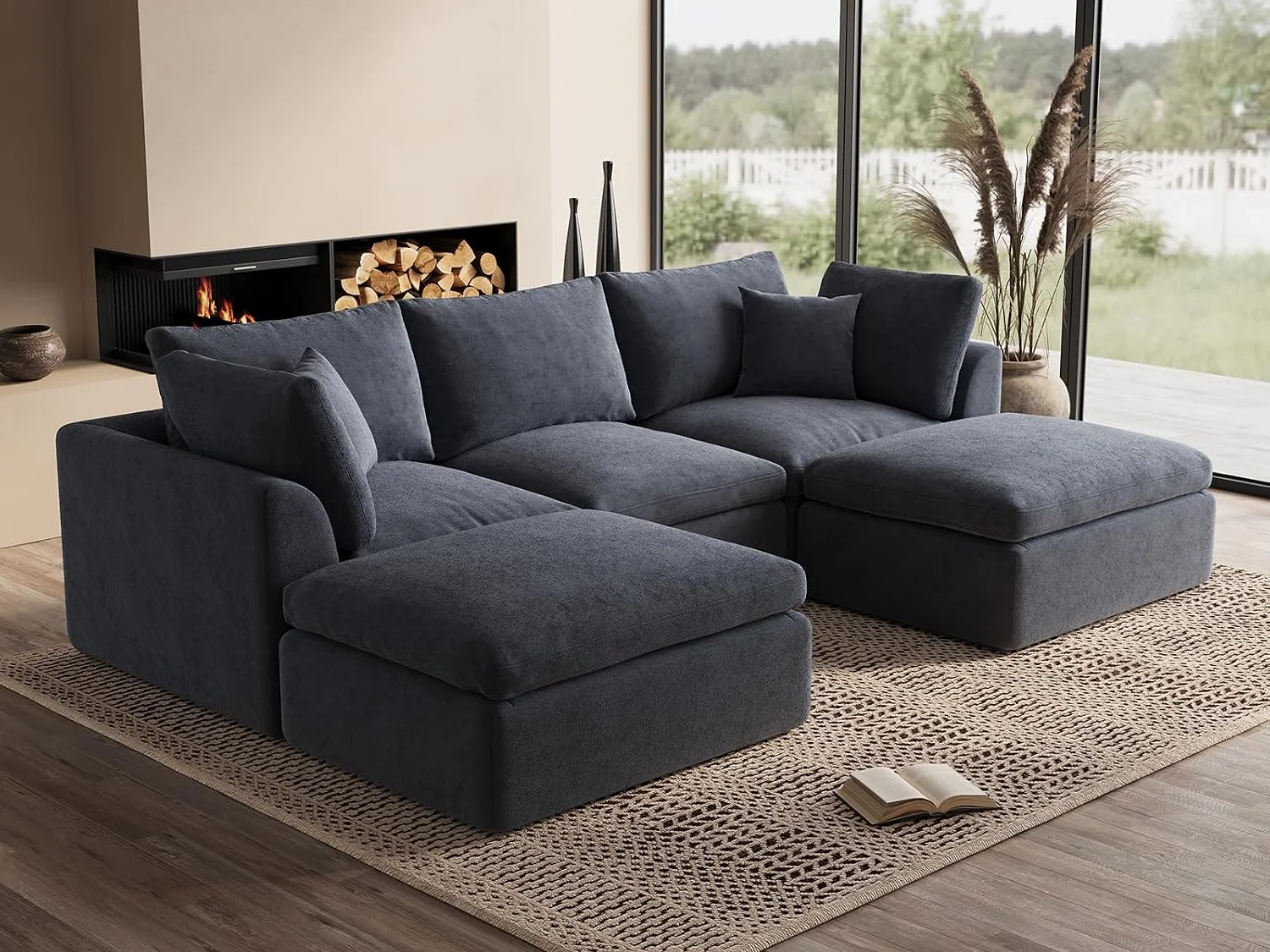 Ohllob 110" Cloud U Sectional in Dark Grey