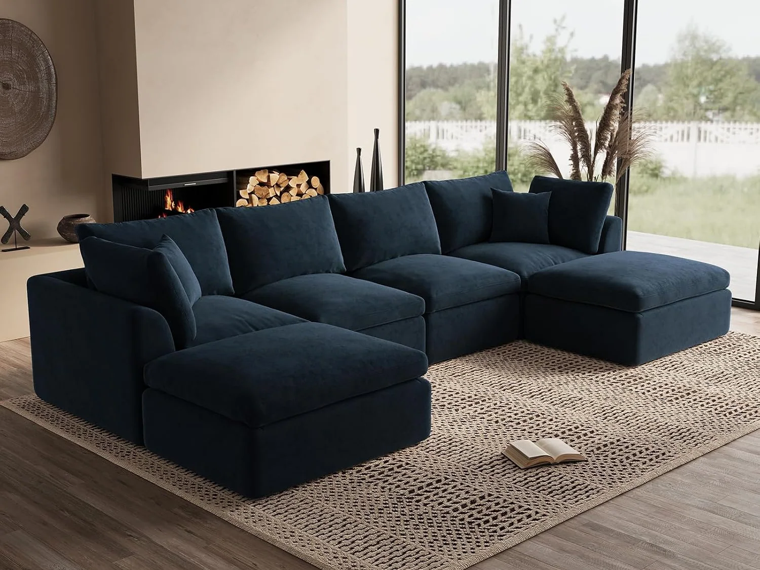 Ohllob 140" Cloud U Sectional in Dark Blue